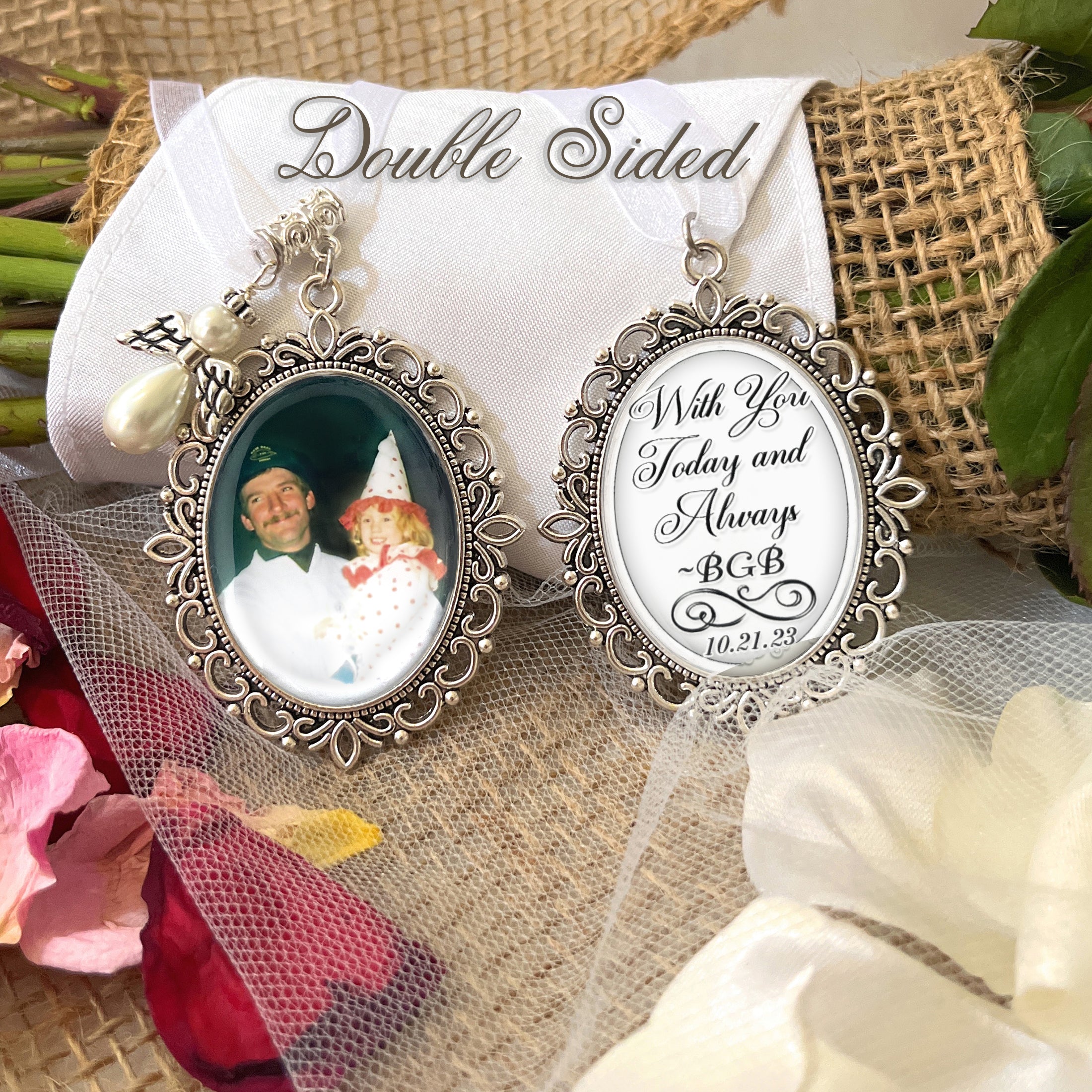 Photo Bridal Bouquet Charm-With You Today and Always-Memorial Wedding Remembrance Gift for Bride