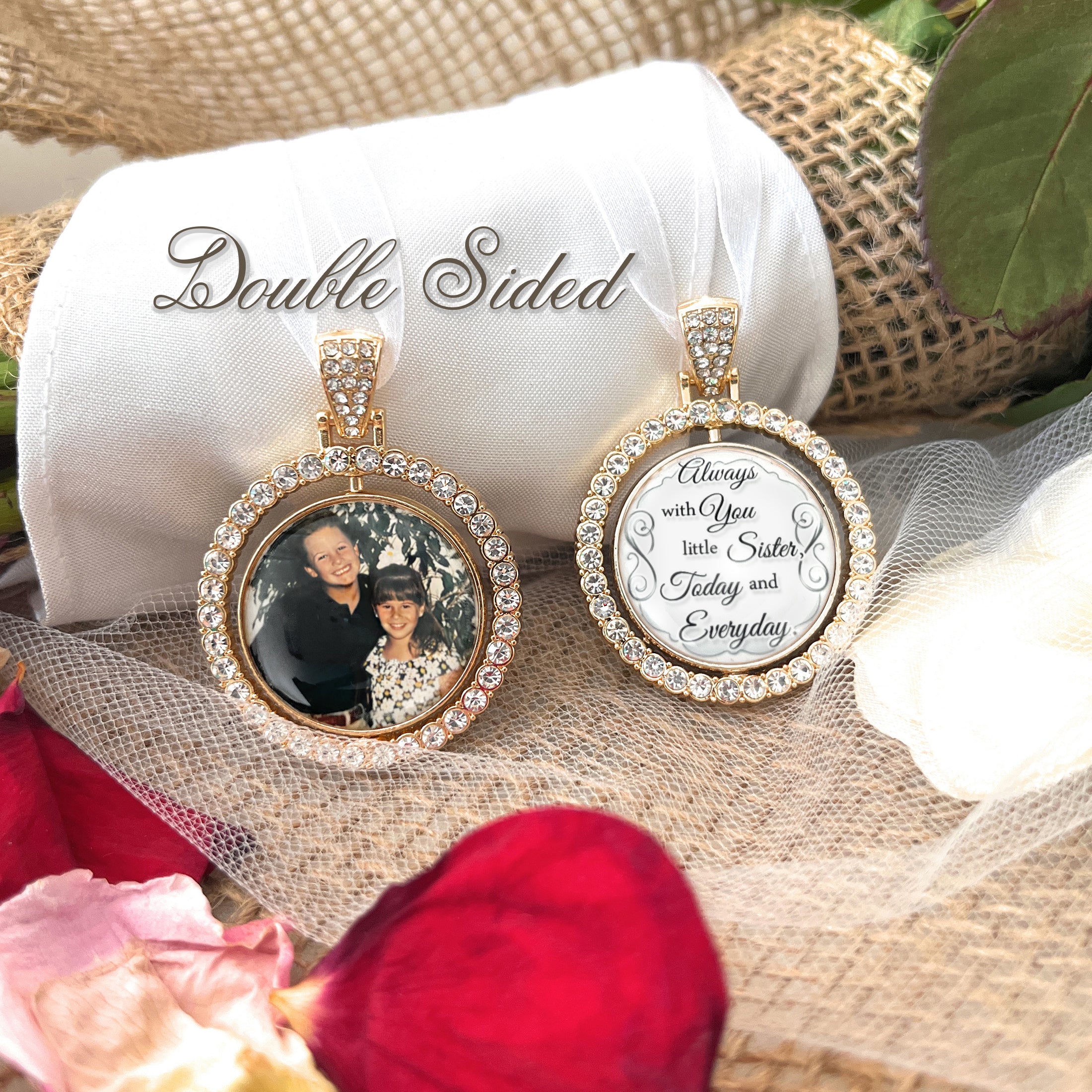 Loss of Brother or Sister-Photo Memorial Bouquet Charm for Bride-Wedding Remembrance Gift-Attach to Bridal Bouquet