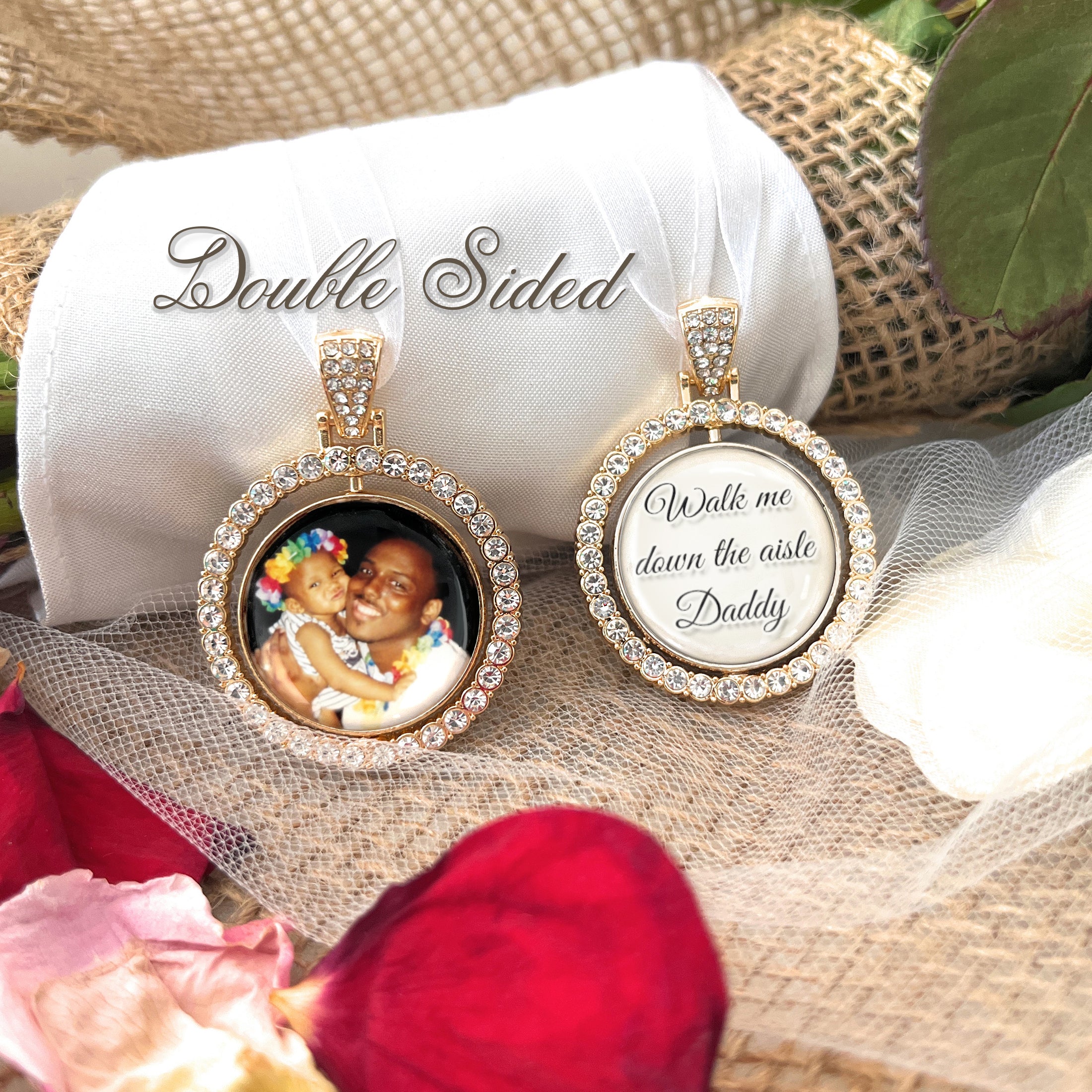 Walk Me Down The Aisle Daddy-Bride Charm with Picture-Photo Bouquet Charm for Wedding Remembrance-Memorial Wedding Gift