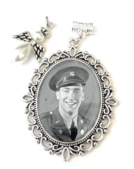 Memorial Photo Bridal Bouquet Charm-Custom Photo and Inspirational Saying