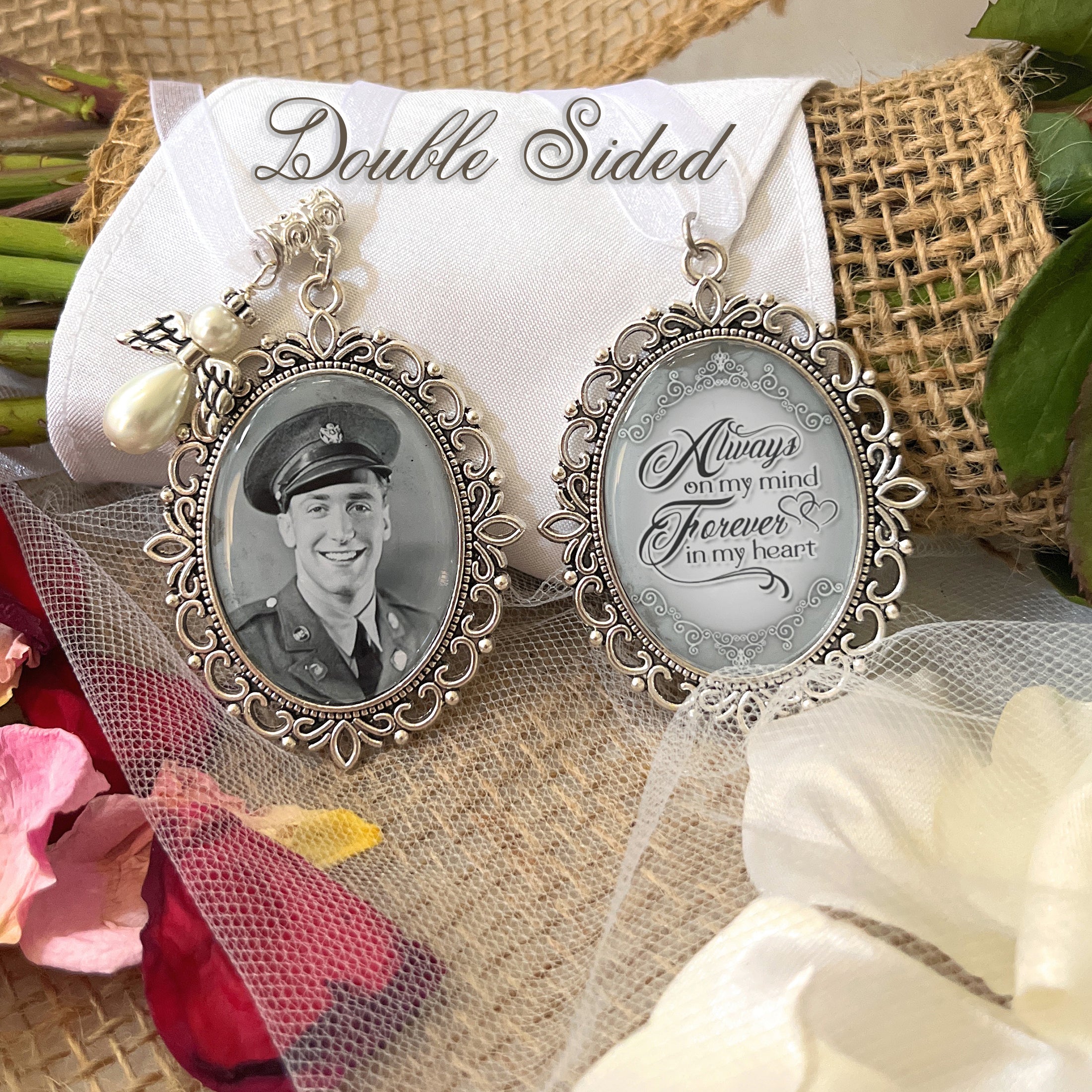 Memory Charm for Wedding Bouquet with Custom Photo and Keepsake Saying