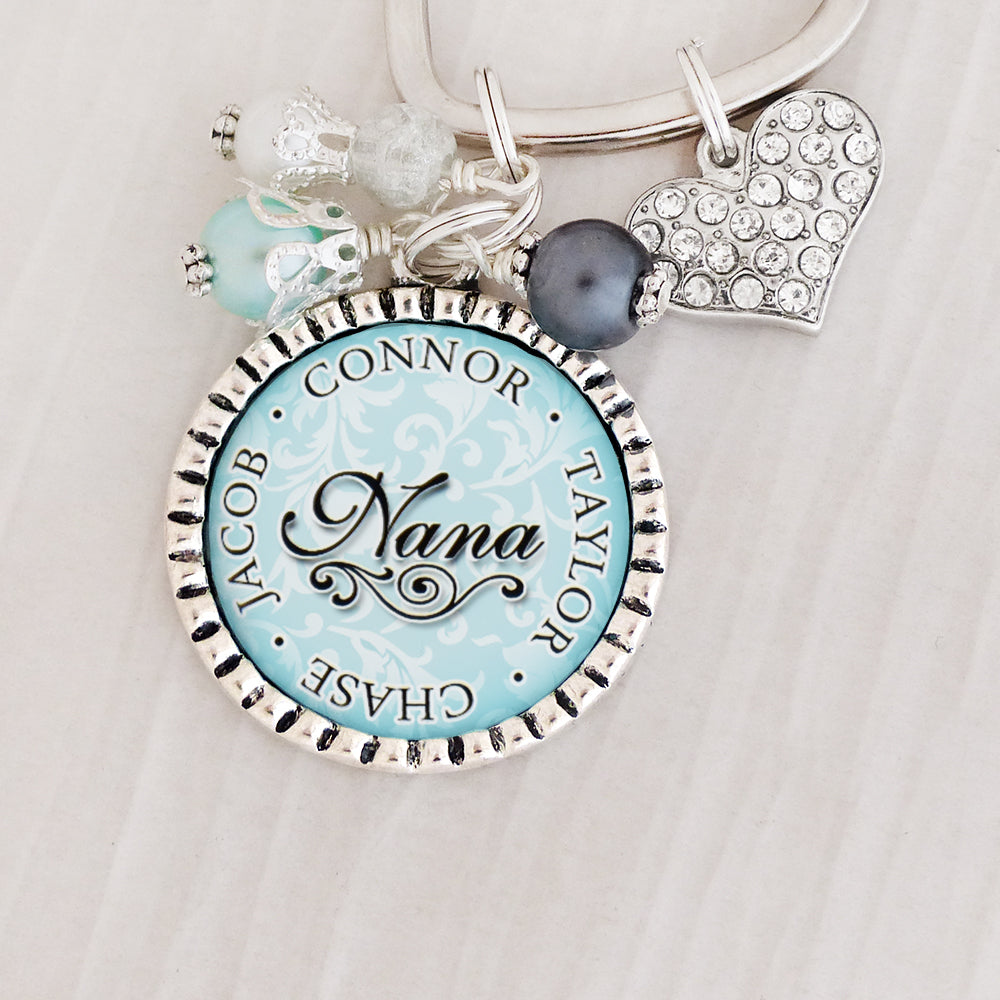 NANA GIFT, Mom Keychain, Grandma Gift, Blue, Personalized Kid's Names, Gifts for Mom, Aunt Gift, Personalized Keychain, Mother's Day Gift