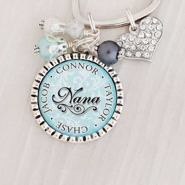 NANA GIFT, Mom Keychain, Grandma Gift, Blue, Personalized Kid's Names, Gifts for Mom, Aunt Gift, Personalized Keychain, Mother's Day Gift