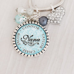 NANA GIFT, Mom Keychain, Grandma Gift, Blue, Personalized Kid's Names, Gifts for Mom, Aunt Gift, Personalized Keychain, Mother's Day Gift
