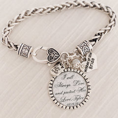 Mother of Bride Gift from Groom, Personalized Wedding Bracelet, I will always love and protect her, Wedding Date Jewelry-Gift Mother of Bride