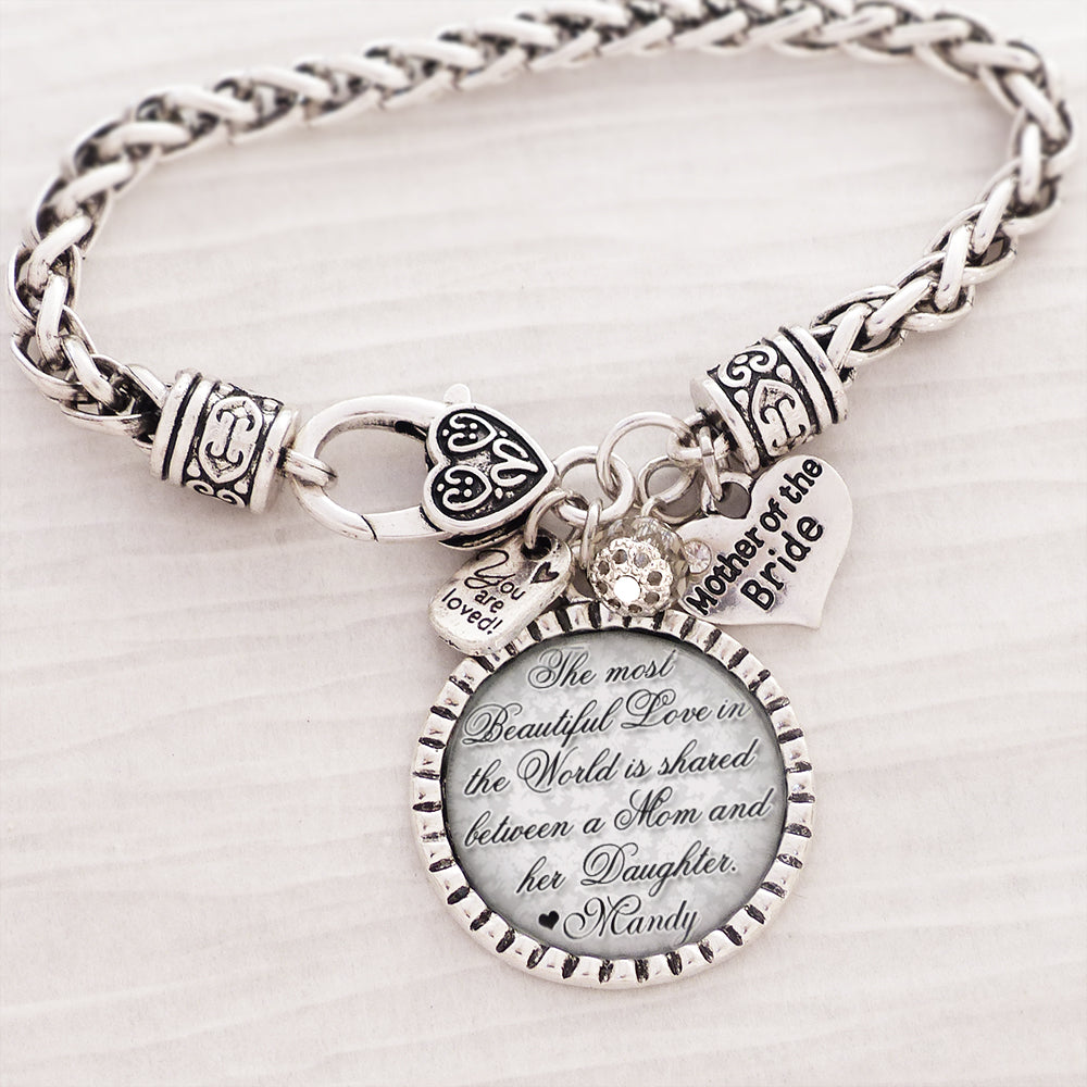 Mother of Bride Gift from Bride, Personalized Wedding Bracelet, The most beautiful love, Wedding Day Jewelry-Gift Mother of Bride from Daughter