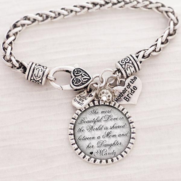 Mother of Bride Gift from Bride, Personalized Wedding Bracelet, The most beautiful love, Wedding Day Jewelry-Gift Mother of Bride from Daughter