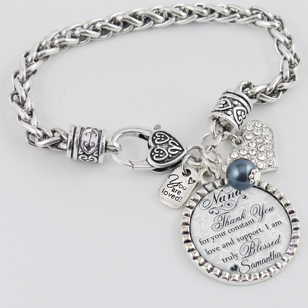 Nana of the Bride Bracelet, Personalized Wedding Bracelet, Thank you Gift for Grandma, Wedding Bridal Jewelry, Wedding Gifts from Bride