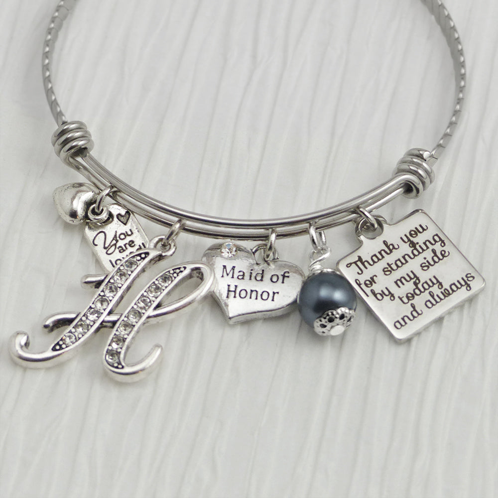 Maid of Honor Gift, Personalized Wedding Bracelet for Maid of Honor from Bride, Bridal Party Jewelry