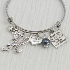 Maid of Honor Gift, Personalized Wedding Bracelet for Maid of Honor from Bride, Bridal Party Jewelry