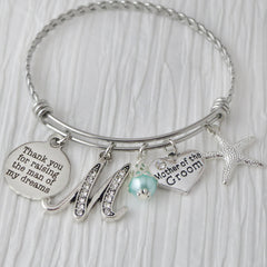 Mother of Groom Bracelet, Thank you for raising the man of my dreams, Starfish Wedding Jewelry, Expandable Bangle, Mother of Groom Gifts from Bride