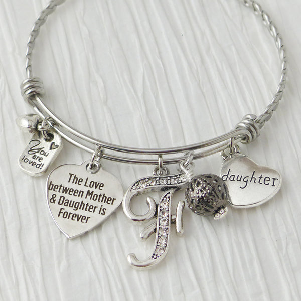 The love between mother and daughter is forever- Mother Daughter Jewelry, Personalized Bangle Bracelet- Gifts for Daughters