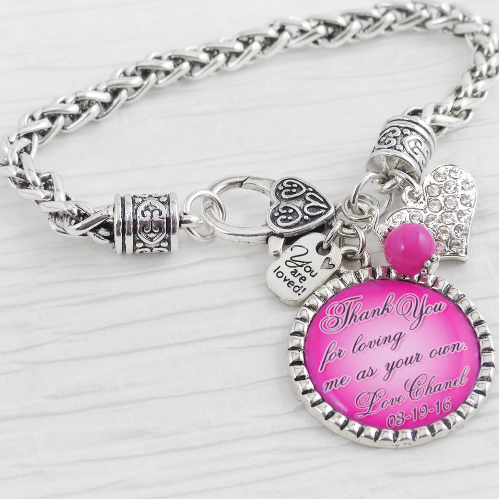 Step Mother of the Bride Gift, Personalized Wedding Bracelet, Wedding Gift from Bride, Step Mom Wedding Gift, Name and Date Jewelry