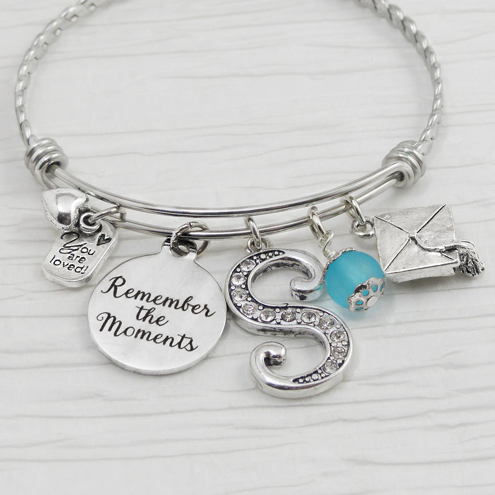 Personalized Graduation Gifts for Women, Graduate Bangle Bracelet, Remember the Moments, High school Graduation Gift