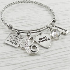 Personalized PT GIFTS , Therapist Thank you Bracelet, Physical Therapy Gifts, Letter Bangle Bracelet, Physical Therapist- Inspire, Therapist Gift