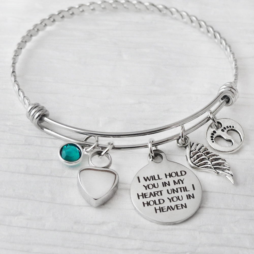 Cremation Jewelry, Loss of Baby, Miscarriage, Cremation Bangle Bracelet- Wing Charm