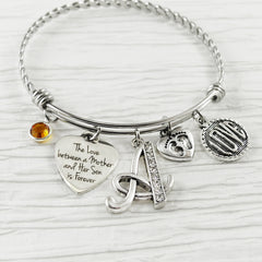 New Mom Gift- Gifts for Mom from SON- Birthstone Bracelet, Personalized Bangle Bracelet-The love between mother and son is forever, Love