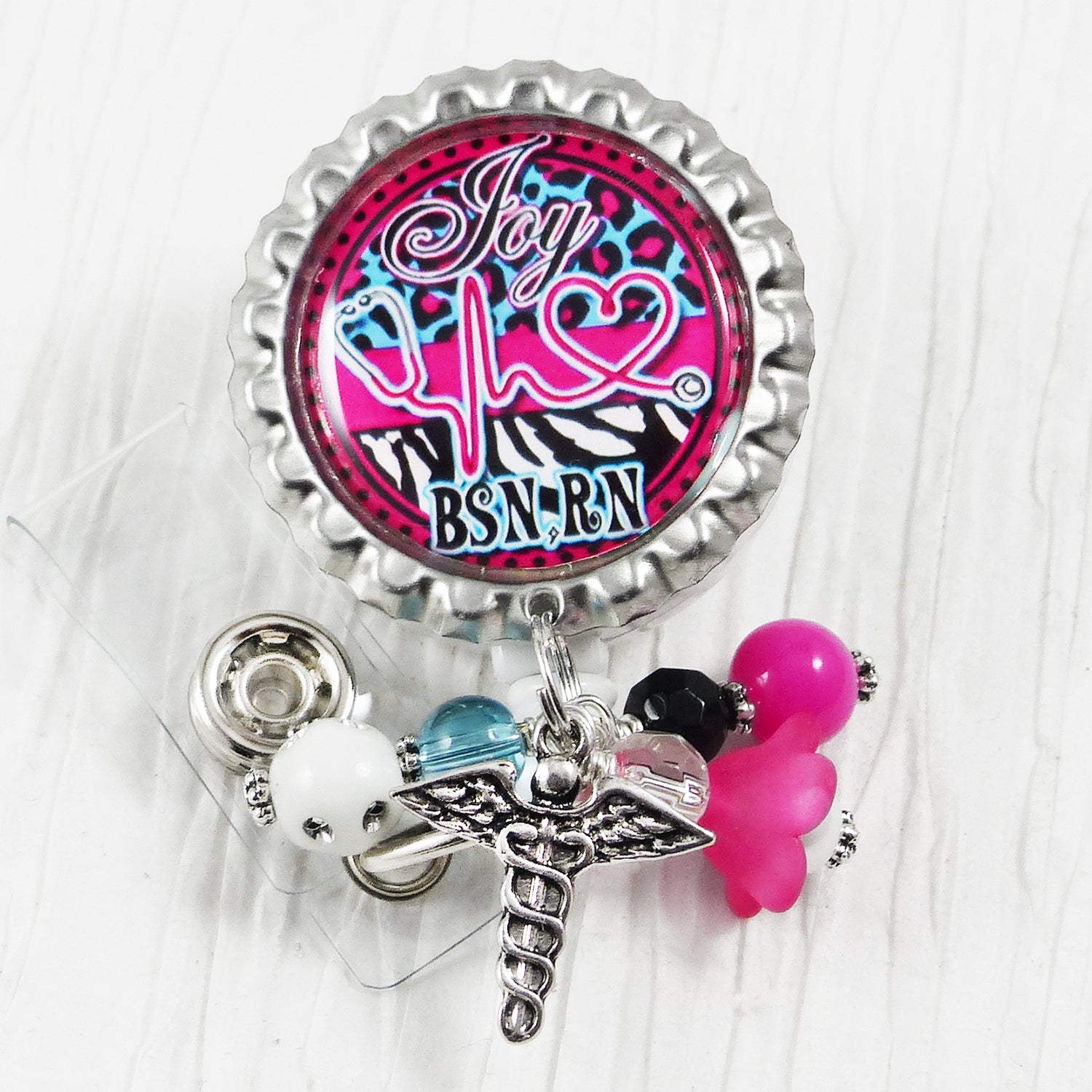 BSN RN Stethoscope Cardiac Badge Reel, Personalized ID Badges for Nurses, NP, BSN, CNA, Retractable Holder with Name and Title, Rhythm Strip, EKG Tech