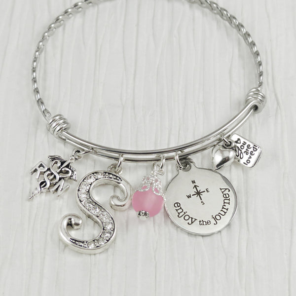 RN Graduation Gift, RN Graduate, Enjoy the Journey, Rn jewelry gifts, Bangle Bracelet-Jewelry, College Grad Gifts, Personalized Gifts for Nurses