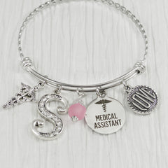 Medical Assistant Gifts,  JEWELRY, Personalized Initial charm Bangle Bracelet, MA Gifts, Medical,-Jewelry, College Grad Gifts,Graduation