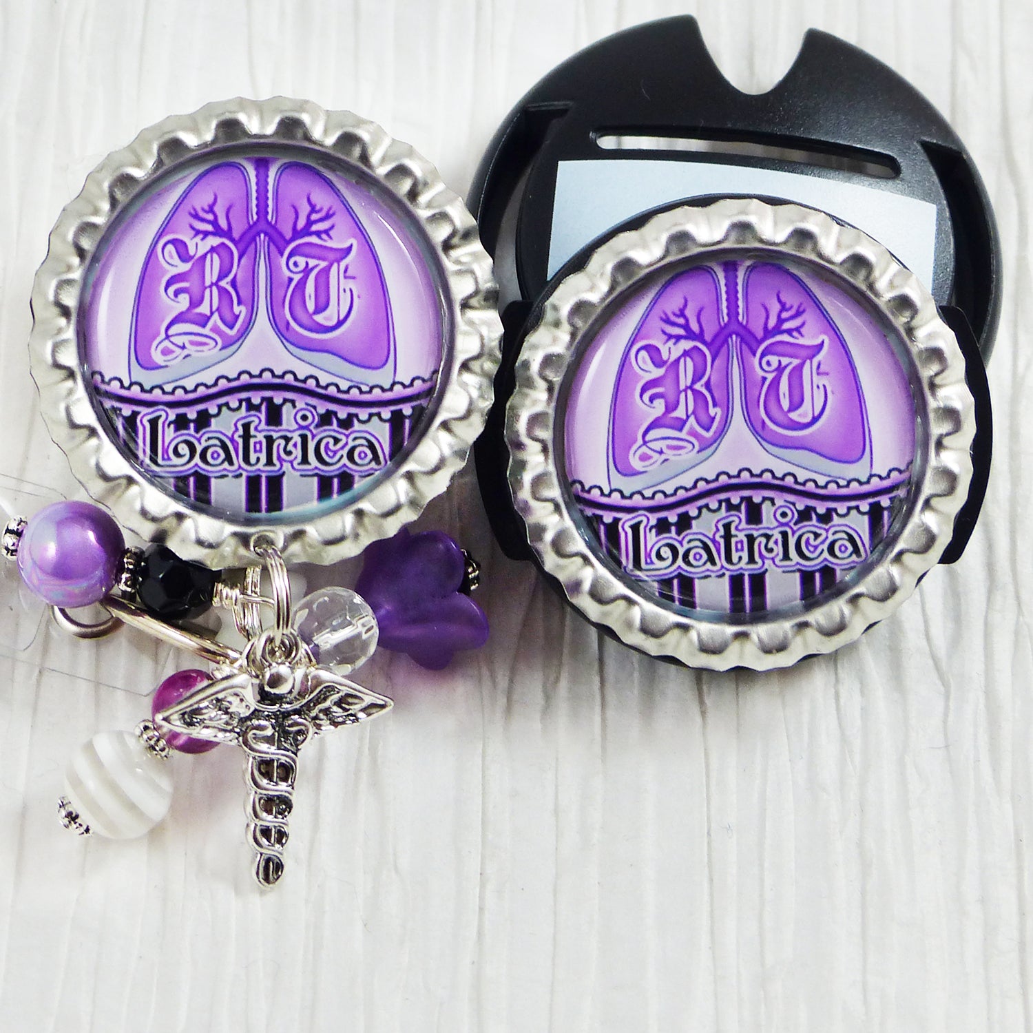 RT Badge Holder, Personalized ID Badges for Respiratory Therapist, Lungs Badge Reel, Retractable Holder with Name