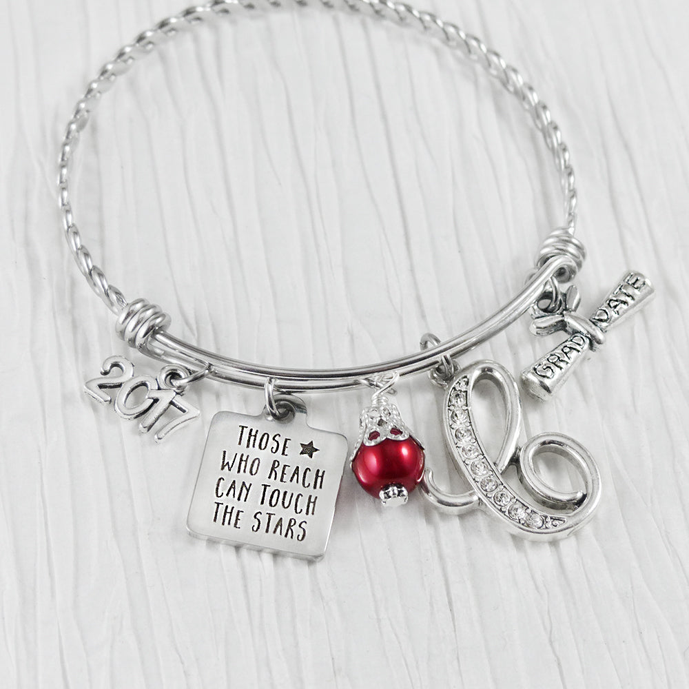 Graduation Bangle Bracelet, Those who reach can touch the stars, Personalized Grad Gift-Jewelry-High school, College Grad Gift, Graduation Gift