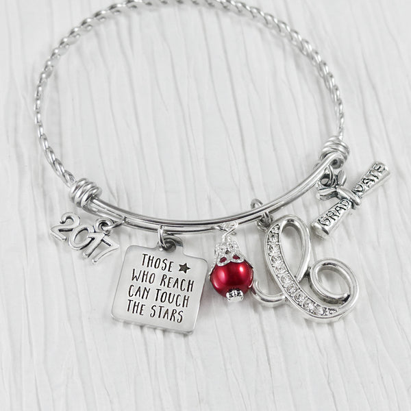 Graduation Bangle Bracelet, Those who reach can touch the stars, Personalized Grad Gift-Jewelry-High school, College Grad Gift, Graduation Gift