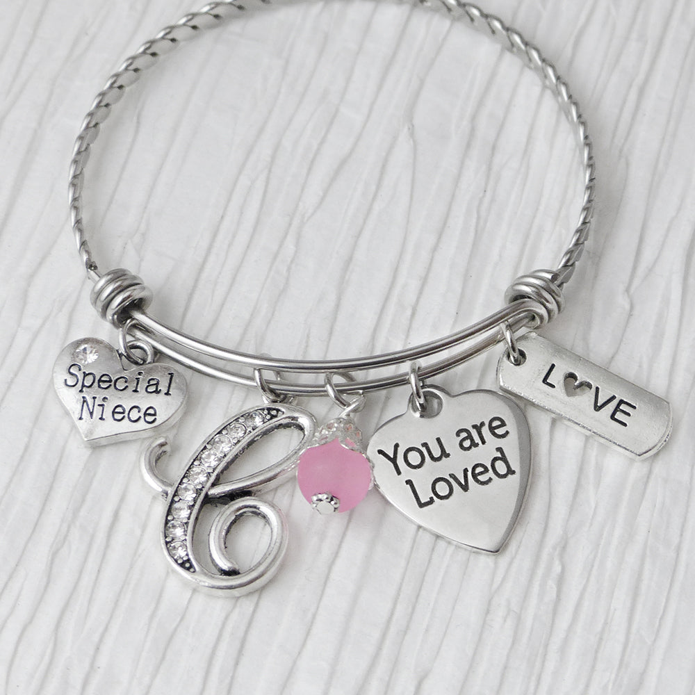 Niece Jewelry, Special Niece Bracelet, Bangle Bracelet, You are Loved Charm, Gifts for Niece, From Aunt or Uncle, Personalized Bangle, Love