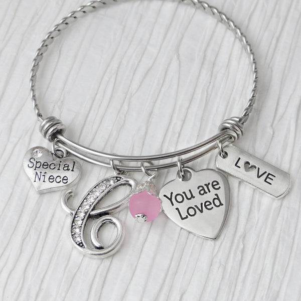 Niece Jewelry, Special Niece Bracelet, Bangle Bracelet, You are Loved Charm, Gifts for Niece, From Aunt or Uncle, Personalized Bangle, Love