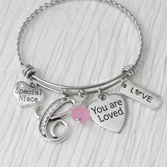 Niece Jewelry, Special Niece Bracelet, Bangle Bracelet, You are Loved Charm, Gifts for Niece, From Aunt or Uncle, Personalized Bangle, Love