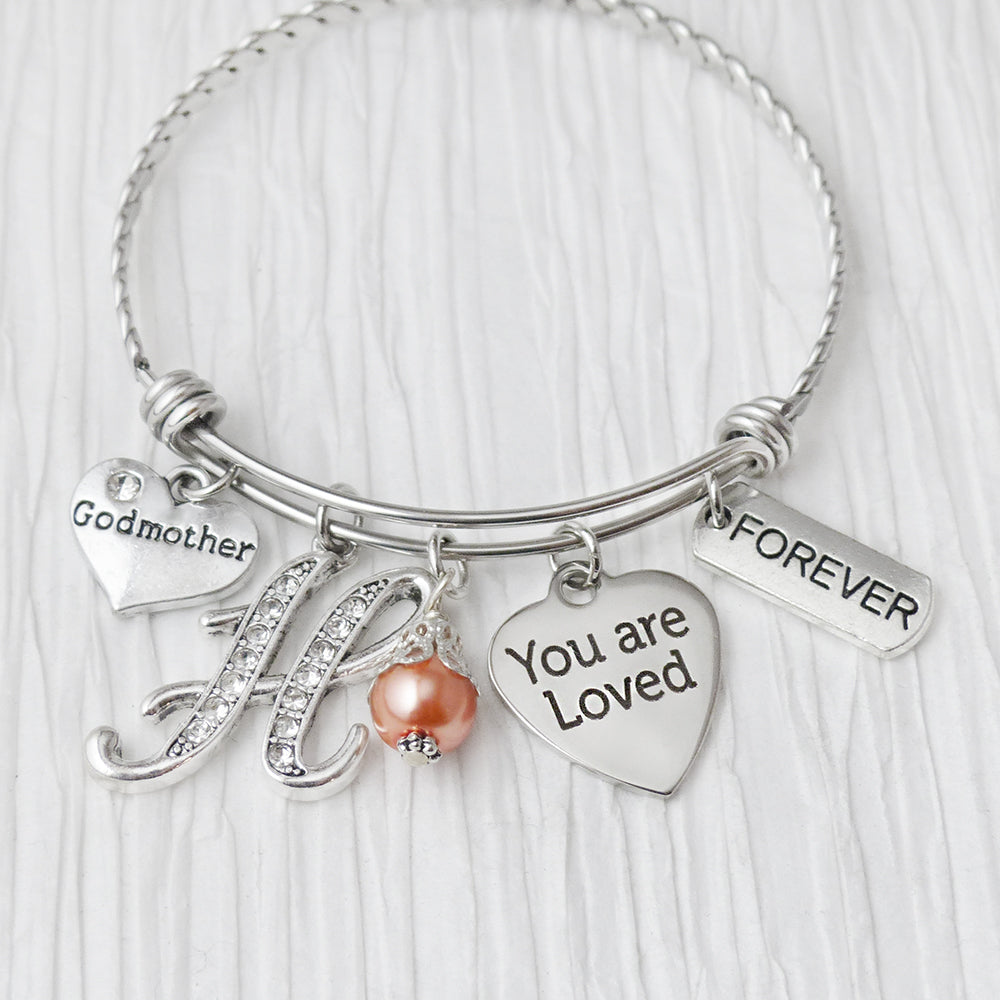 Godmother Bracelet, Expandable Bangle Bracelet, You are Loved Charm, Gifts for Godmother from Godchild