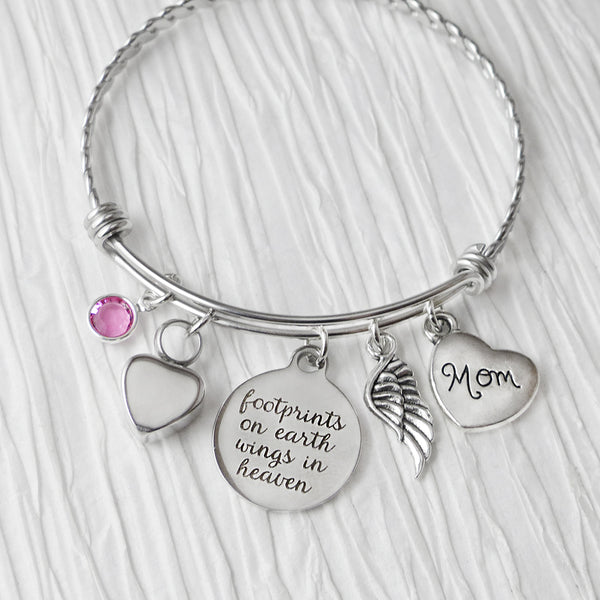 Urn Cremation Bracelet- Loss of Mom Bracelet, Remembrance, Urn for human ashes, Wing