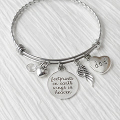 Dad Memorial Bracelet, Footprints on earth wings in heaven, BANGLE Bracelet, Birthstone Jewelry