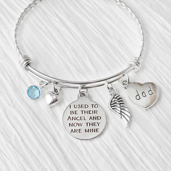 Remembrance Jewelry, Memorial Bracelet, I used to be their angel and now they are mine, Wing, Birthstone