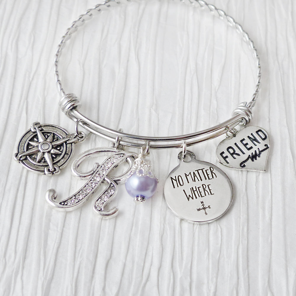 No Matter Where Bracelet, Compass Bracelet, Friendship Bracelet, Friend, Personalized Bangle- Best Friend Jewelry-Long Distance Relationship