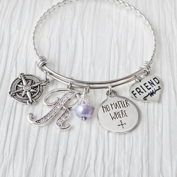 No Matter Where Bracelet, Compass Bracelet, Friendship Bracelet, Friend, Personalized Bangle- Best Friend Jewelry-Long Distance Relationship