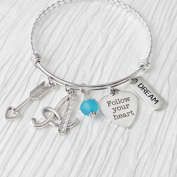 Follow your heart personalized Bangle Bracelet-Jewelry, Arrow Bracelet, Personalized Jewelry-Dream