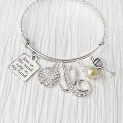 Personalized Toes in the Sand wine in my hand Bangle BRACELET- Expandable Bangle Bracelet-Wine, Sand dollar