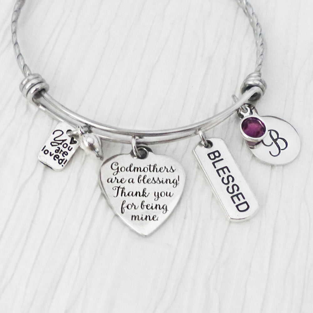 Personalized Godmother Bangle Bracelet, Gifts for Godmother from Godchild, Baptism, First Communion, Religious, You are loved