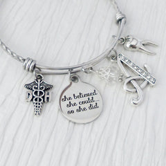 Dental Hygienist Gifts, She Believed she could so she did, Dental Hygiene Jewelry, Tooth -Jewelry- New Grad Gift, College,Graduate, DH Bangle