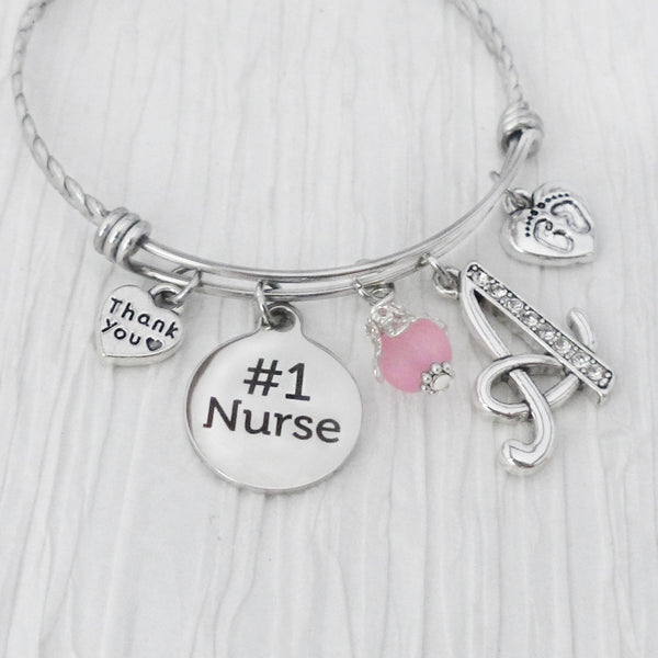 NURSE GIFT, #1 Nurse Bracelet, Thank you gift for Nurse, RN Bracelet, Nurses Week, Footprint Bracelet, Labor and Delivery, Thank you nurse