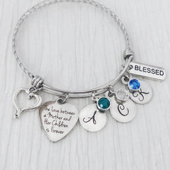 Gifts For Mom, Birthstone Bangle Bracelet- From Daughter- From Son,Personalized -The love between a mother and her Children is Forever