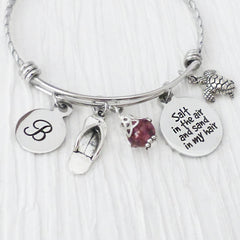 Salt in the Air and sand in my hair Bangle BRACELET- Expandable Bangle Bracelet- Jewelry, Flip Flop