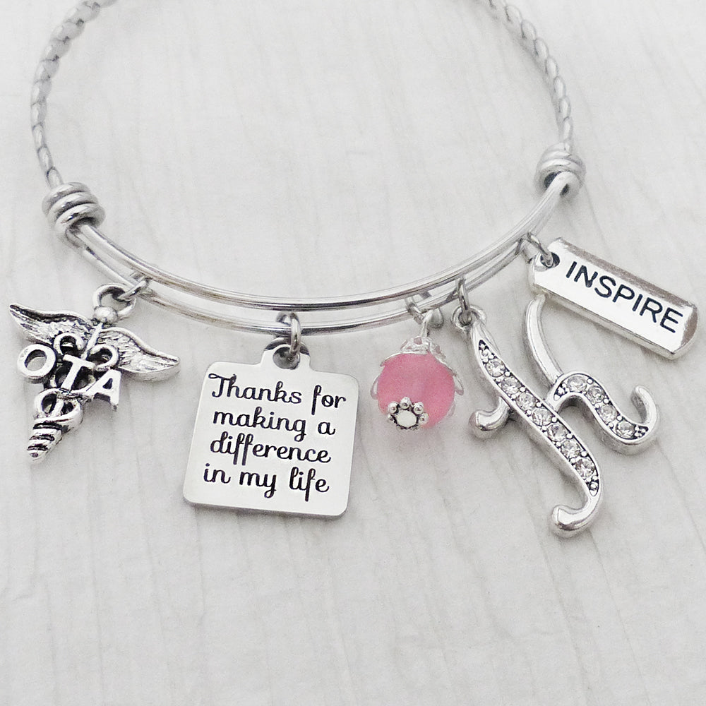 OTA GIFTS , Occupational Therapy Assistant Bracelet- Thank you Bracelet, Physical Therapist Assistant Gifts, Letter Bangle Bracelet- Inspire