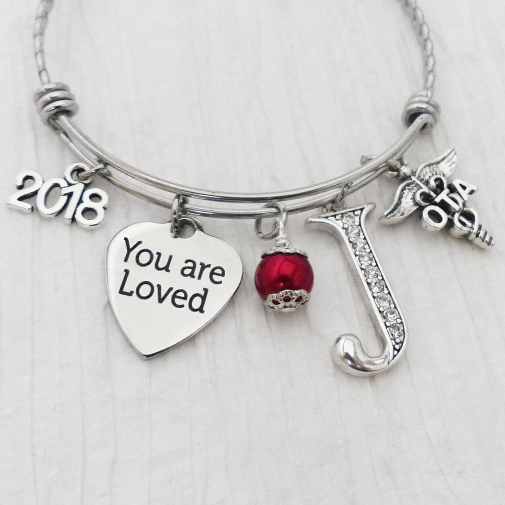 Occupational Therapist Gifts, PTA Bracelet- Personalized OTA Bangle Bracelet, You are Loved, Letter Charm Bangle-Jewelry, College Grad, Graduate