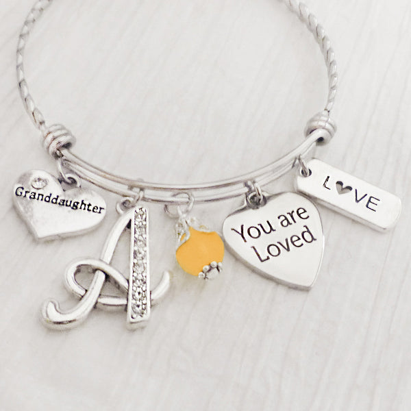 Granddaughter Bracelet, Personalized Bangle Bracelet, Gifts for Granddaughter from Grandma, Birthday