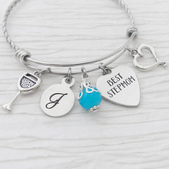 Step Mom Bracelet, Stepmother Wine Jewelry, Personalized Bangle Bracelet, Best Stepmom, Heart, Wine