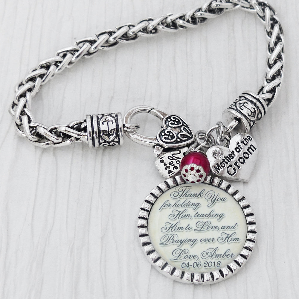 Mother of the Groom Gift, Personalized Wedding Bracelet, Thank you Jewelry for Mother of the Groom, Date Jewelry, Wedding Gifts for Parents