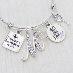 Birthday Bangle Bracelet, 40 and Fabulous Jewelry, Friends Are the Sunshine of Life Bracelet, BFF