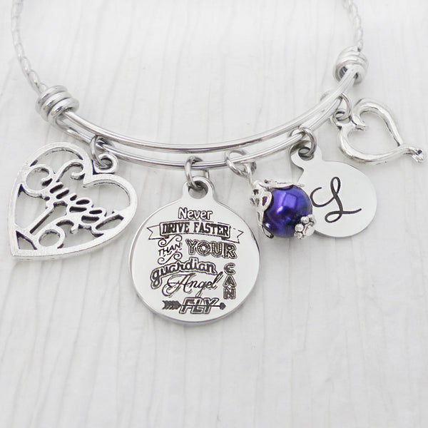 SWEET 16 Birthday GIFT, Never drive faster than your guardian angel can fly bracelet, Personalized Jewelry, Sweet 16 Jewelry, 16th Birthday
